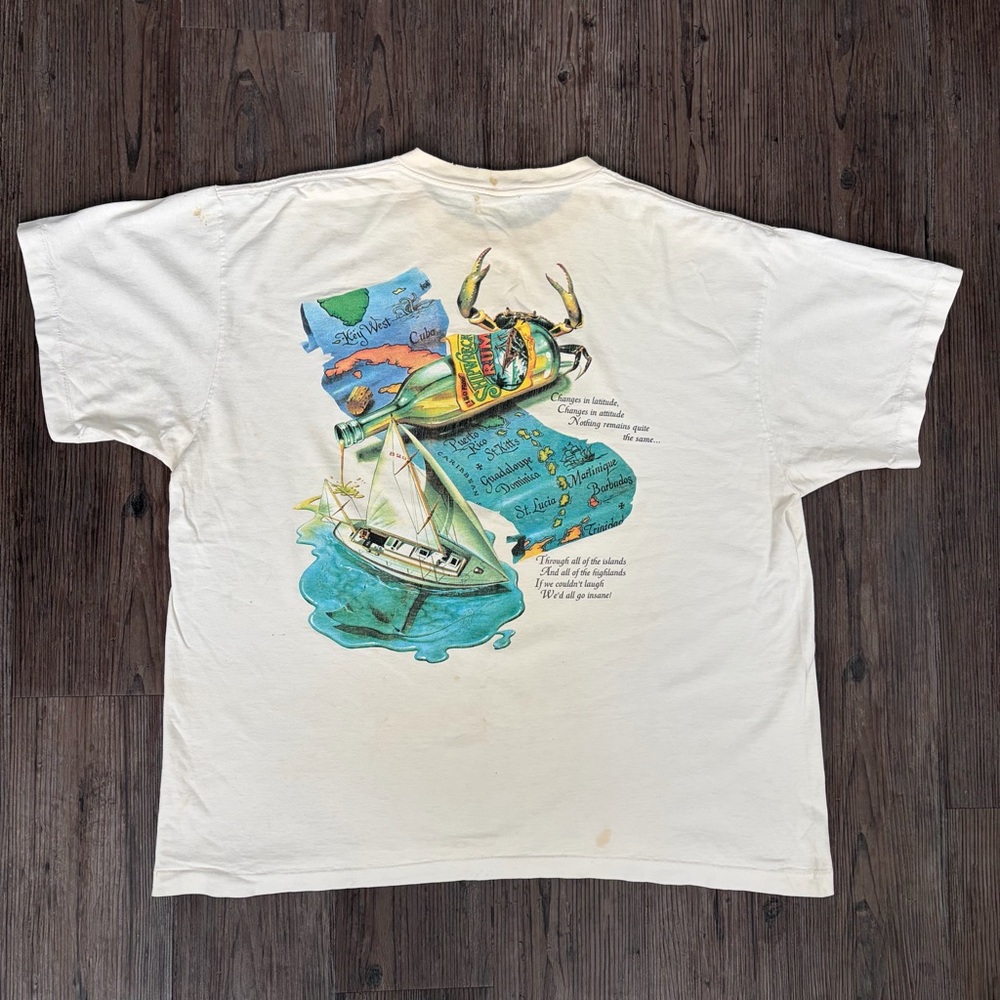VINTAGE 80s CARIBBEAN SOUL T-SHIRT TROPICAL BEACJ GRAPHIC TEE WHITE MEN’S XXL